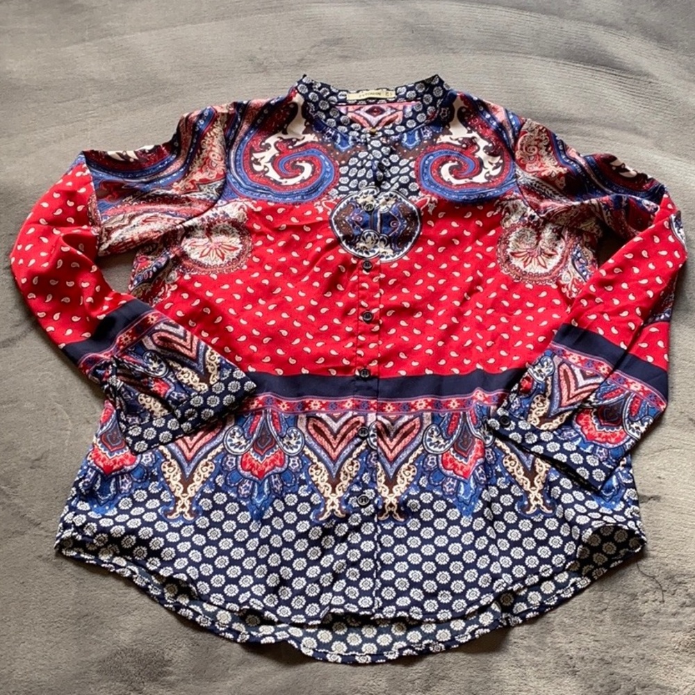 Bold Printed Paisley Button Up Blouse